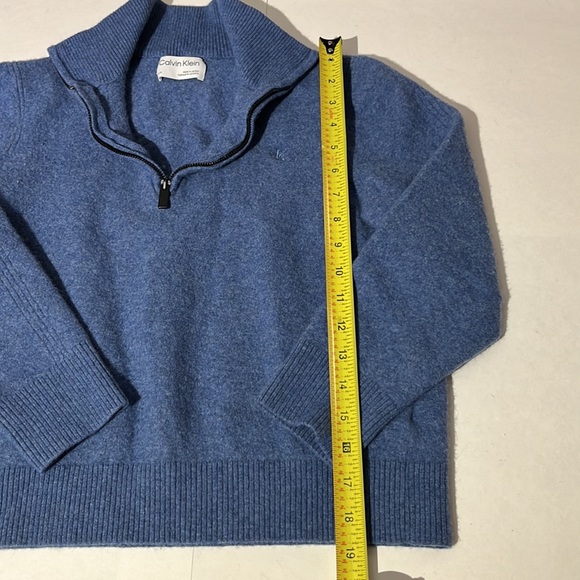 Calvin Klein quarter zip 100% wool sweater boys large blue shirt hoodie - Picture 4 of 6
